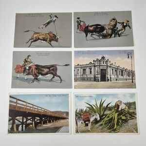 Antique c.1915 Mexican Postcards Set of 6, History & Culture Lithographic Prints